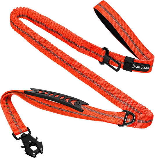 Heavy Duty Tactical Dog Leash, 4-6FT Shock Absorbing Bungee Leash with 2 Padded Handles, Metal Carabiner Clip, Car Seatbelt, Reflective leashes for Large Breed Dogs Medium Dog (Orange)