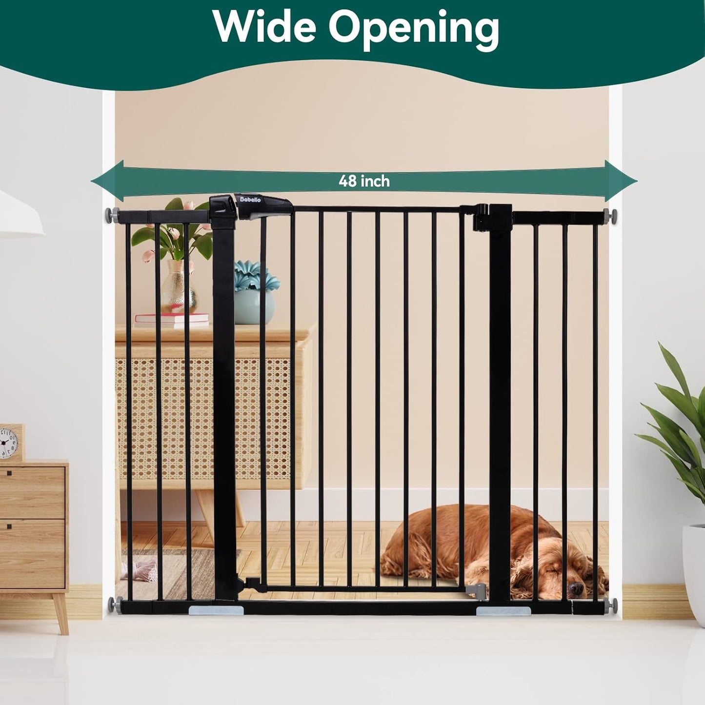 BABELIO 36" Tall Baby Gate, 29-48" Auto-Close & Pressure Mounted, Black Steel Dog Gate for Stairs & Doorways