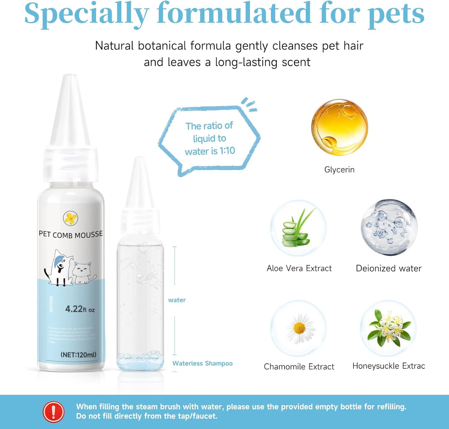 3-in-1 Pet Steam Brush Set for Dogs & Cats, Grooming Comb with Spray, Defur Tool, Water-Assisted Hair Removal, Gentle Cat & Dog Spritz Brush, Multi-Purpose Steam Grooming Kit