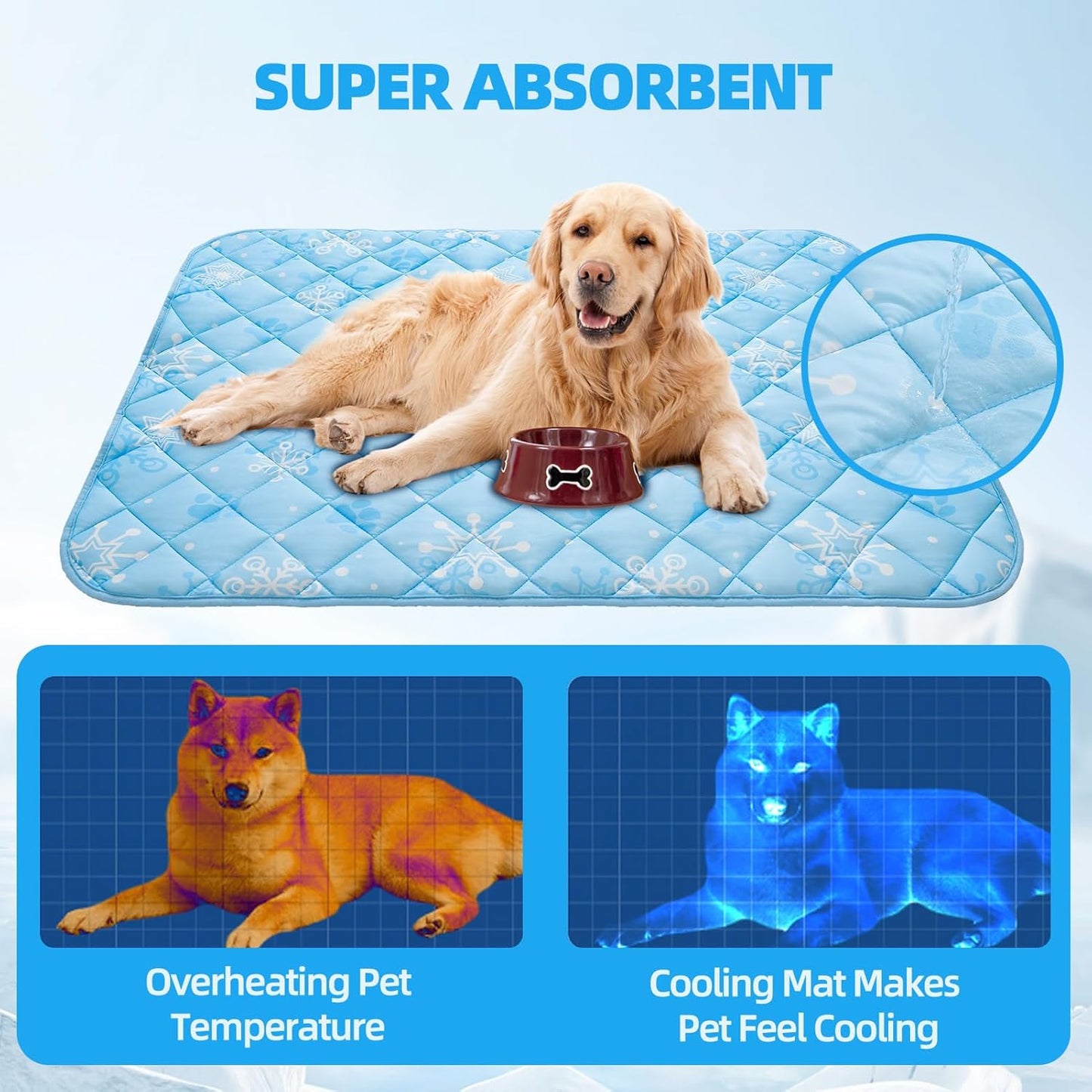 Homimp Dog Cooling Mat,27.5" x 38.5" Thicken Self-Cooling Mat for Dog Large,Internal Waterproof& Endothermic,Washable Pet Ice Cool Pad Blanket,Pet Sleeping Pad for Indoor Outdoor in Summer, Non-Toxic