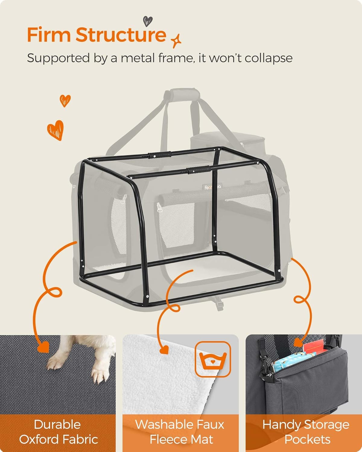 Feandrea 24 Inches Collapsible Soft Dog Crate, Portable Travel Dog Crate for Indoor and Outdoor Use, Dog Carrier Kennel with Safety Zippers, for Living Room, Car, Travelling, Camping, Gray UPDC60GY