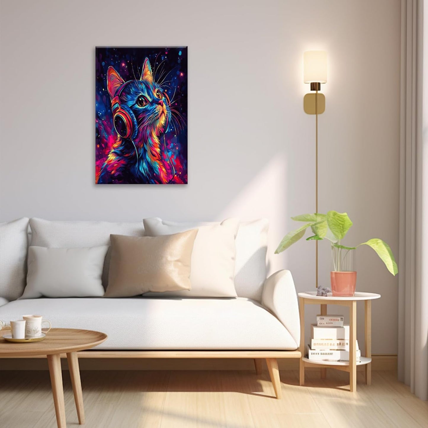 Cat Wall Art Canvas Fantastic Animal Wall Decor Prints Framed Painting Colorful Pictures Gifts Artwork for Bathroom Living Dining Kitchen 16"x24"