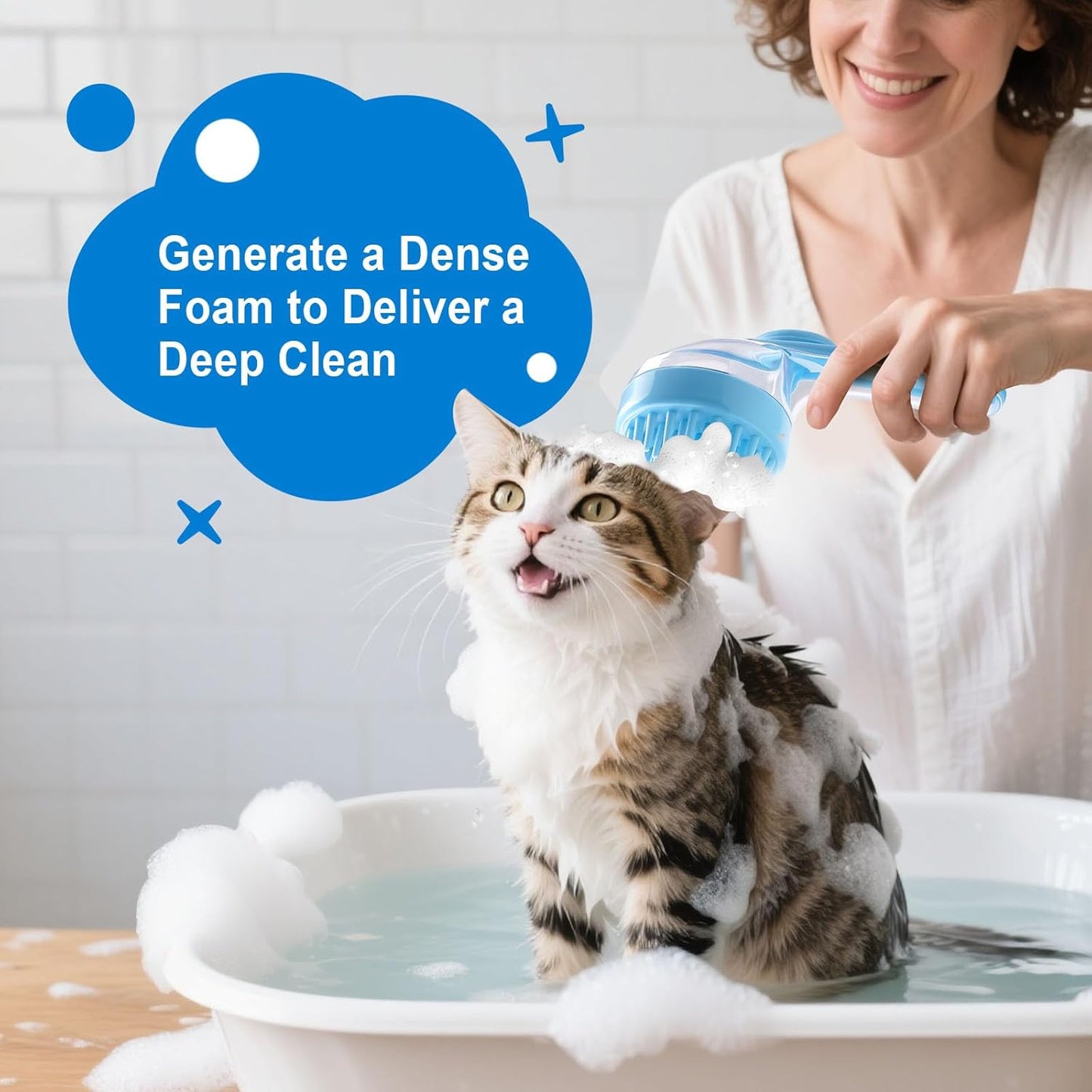 Dog Bath Brush, Silicone Pet Bath Brush with Soap Dispenser,Deep Cleansing & Gentle Massage for Dogs & Cats, Suitable for Long & Short Hair, Easy Grip, Bathing & Grooming(Green)