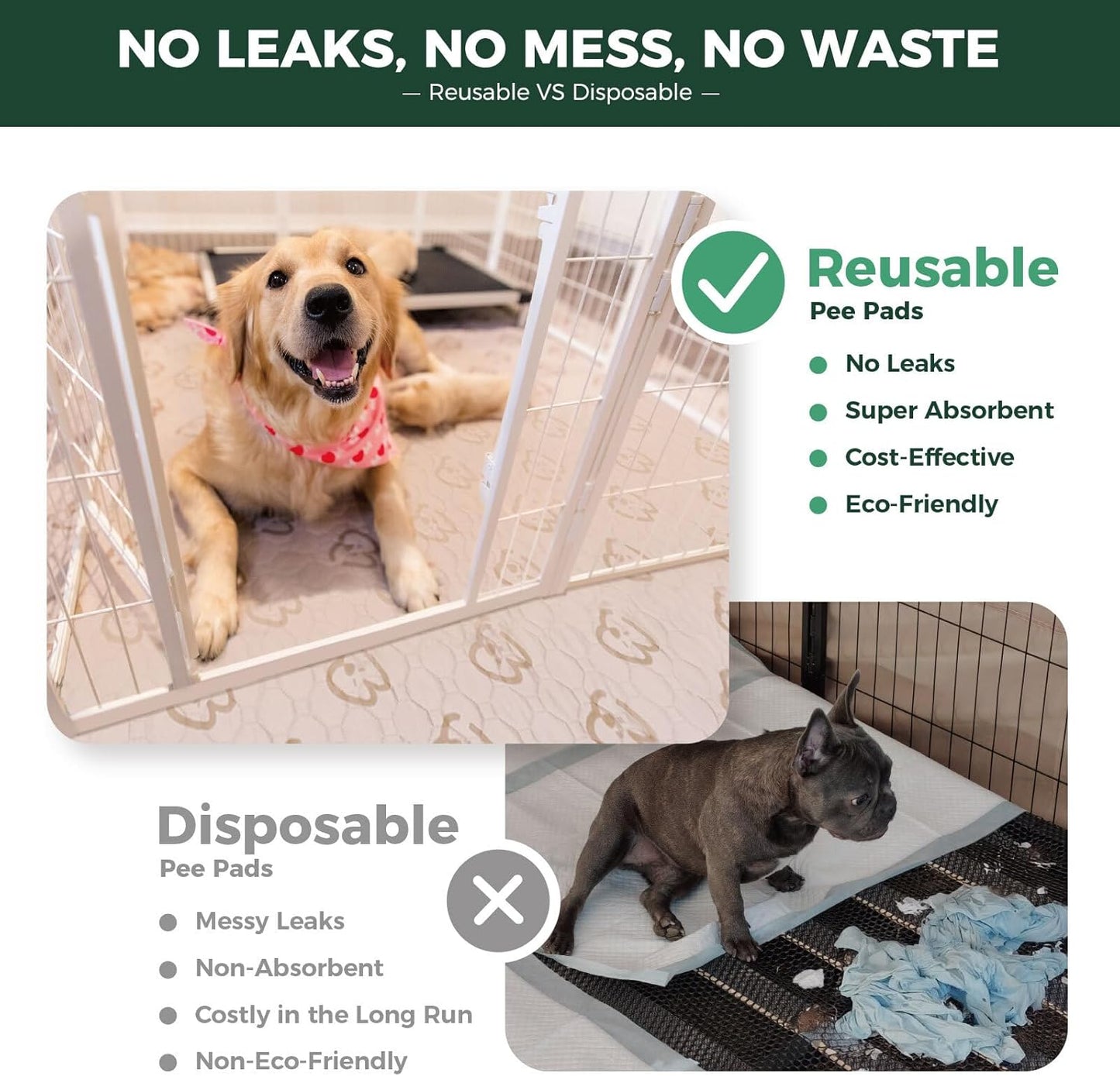 FXW Washable Pee Pads for Dogs, Puppy Pads with Super Absorbent, Specifically Designed for Potty Training, 70" × 30" Rectangle, Khaki, 2 Packs