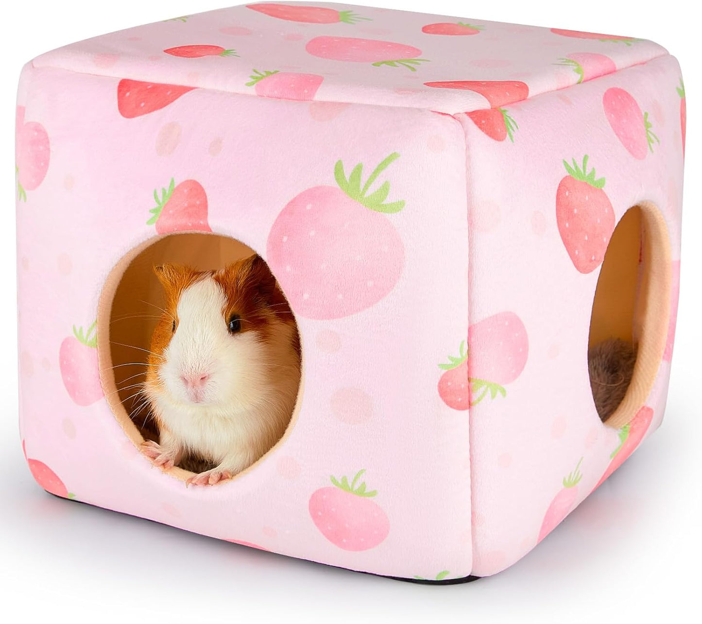 Bienbee Guinea Pig Hideout, Washable Guinea Pigs House Cozy Guinea Pigs Bed for Small Pet Bunny/Rabbit/Hamster/Chinchilla Guinea Pig Accessories Strawberry
