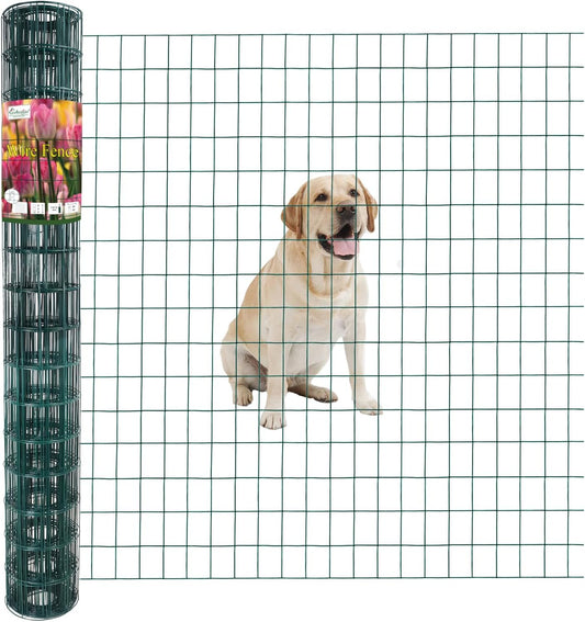 Green PVC Coated Welded Wire Fence 48 Inch x 25 Foot, 2 Inch x 3 Inch 16GA, Garden Border Fencing Roll Vinyl Coating Metal Wire Mesh for Yard Vegetable Plant Protection Poultry Netting