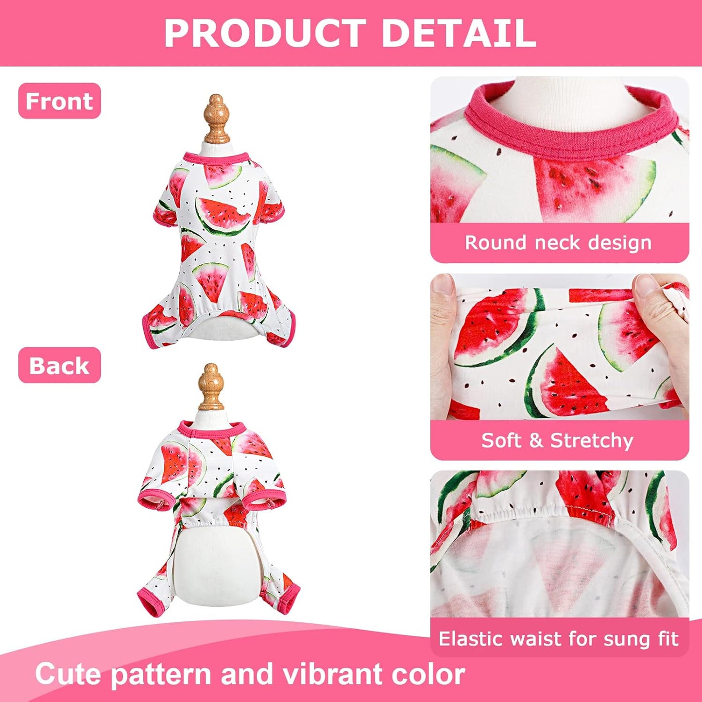 Dog Pajamas Psj for Small Dogs Clothes Puppy Onesies Outfits for Doggie Summer Fall Shirts Sleeper for Pet Cats Jammies, Watermelon Red, Medium