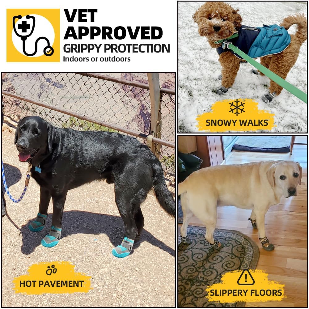 Hcpet Dog Shoes for Large Dogs, Waterproof Dog Booties for Small Medium Dogs, Anti-Slip Dog Boots & Paw Protectors for Hot Pavement Winter Snow Hiking with Reflective Straps Black Size 7