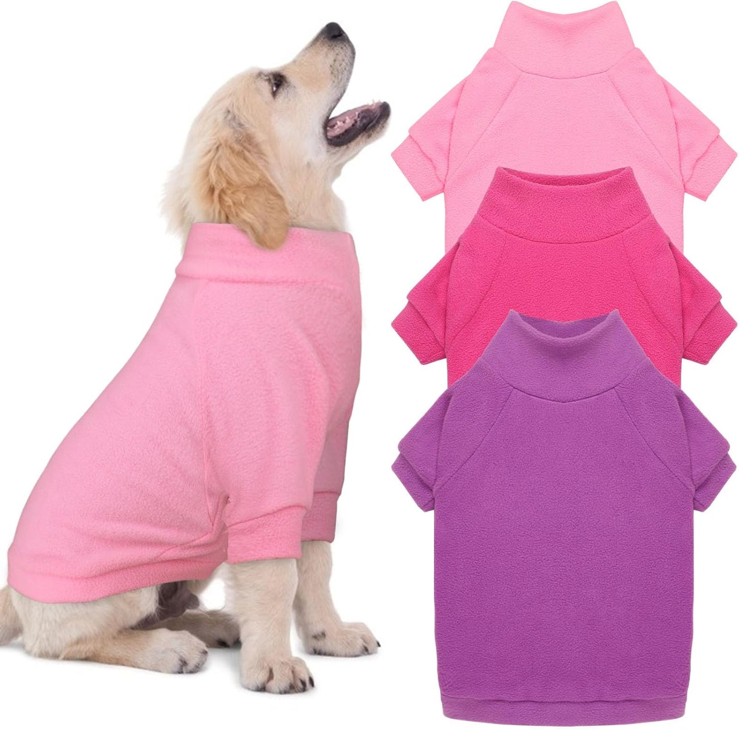 3 Pack Dog Sweaters for Medium Dogs, Fleece Dog Sweater Turtleneck Soft Warm Pet Sweatshirt Clothes Medium Sized Boy Girl Pet(Pink+Hotpink+Purple,M)