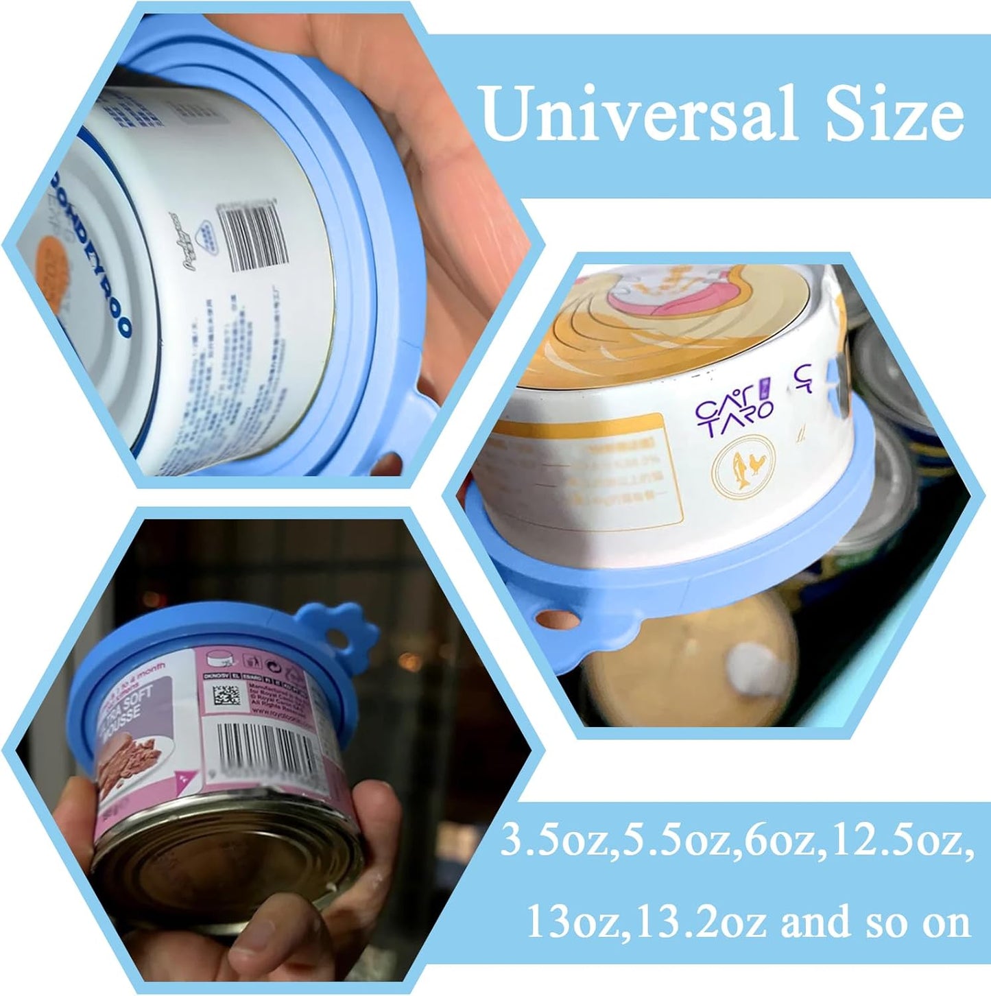 Pet Can Opener & 3 Pcs Cat Food Can Lids | Universal BPA Free Silicone Can Covers & Multi-Function Wet Food Spoon for Cat and Dog Food(Blue)