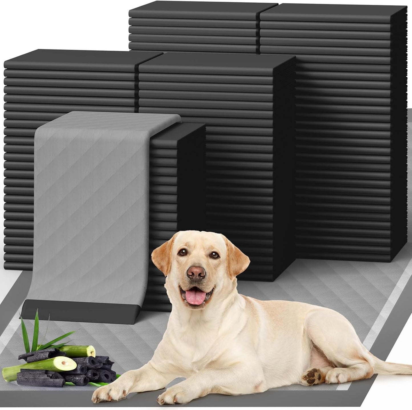 100-Pack X-Large Puppy Pads - 34'' x 28'' Pee Pads for Dogs Potty Training with Leak-Proof Quick-Dry Design, 6-Layer Wee Wee Pads for Dogs, Charcoal, Black