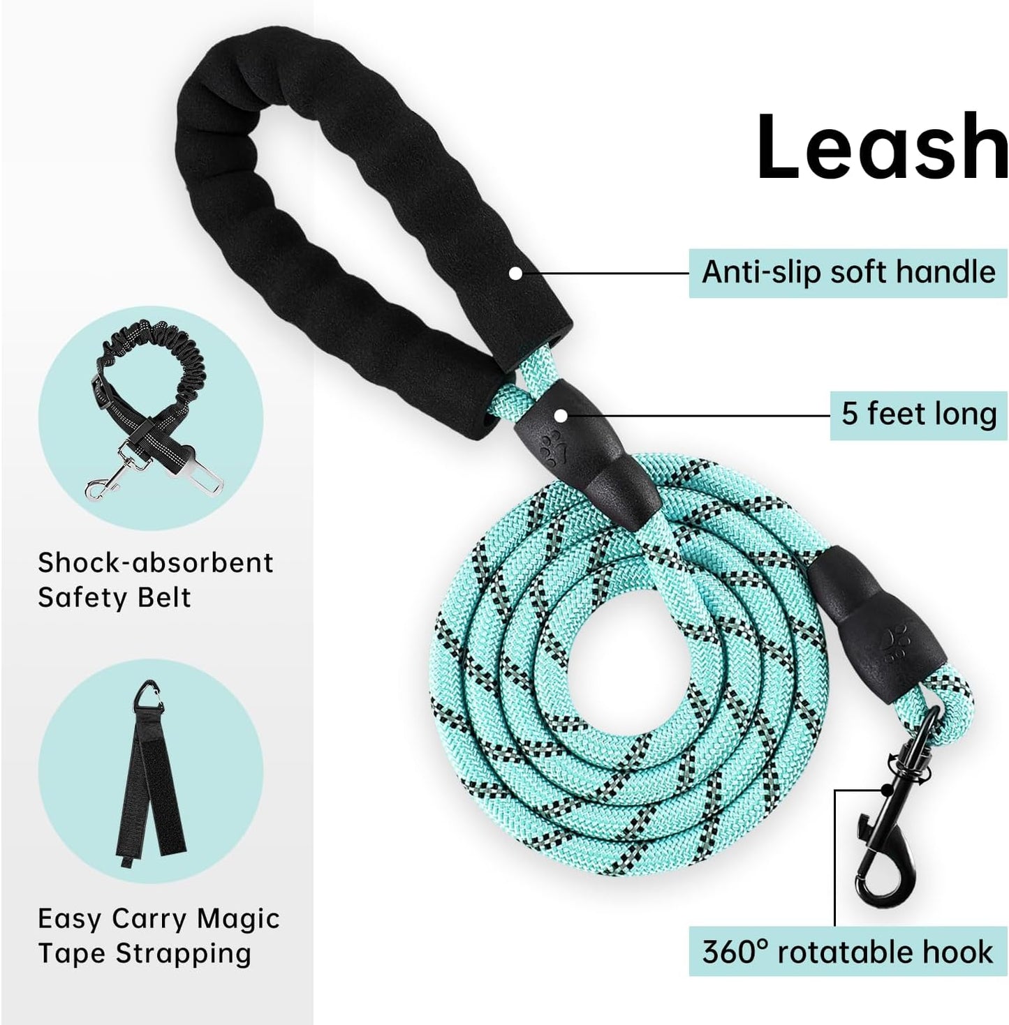 IVY&LANE No Pull Dog Harness with Leash Set, Reflective No Choke Pet Vest,Adjustable Oxford Dog Vest Harness with Easy Control Handle for Small Dogs (Turquoise,S)