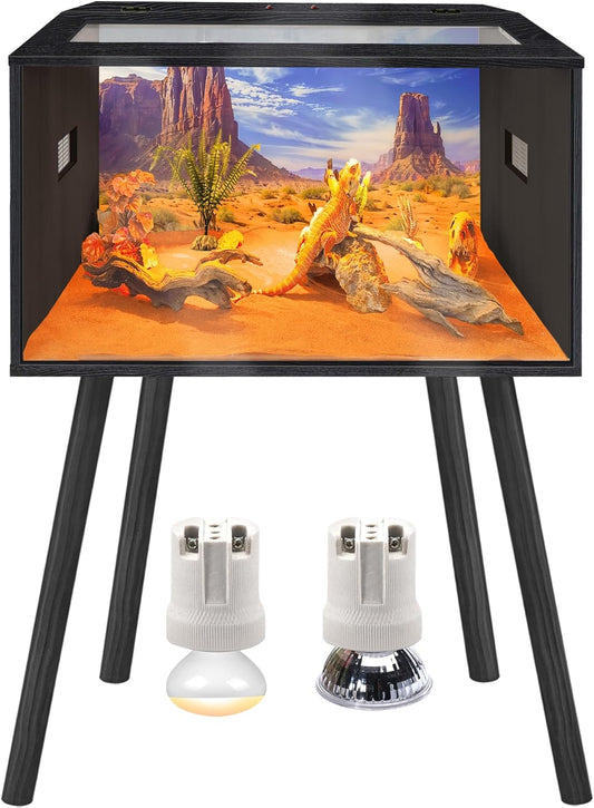 Prolee Reptile Terrarium, Lizard Tank Up to 68 Gallons, Bearded Dragon Tank with Roof Door, Snake Tank with Built-in Lamp Fixture and Switch, with Leg Stand (Black, 21 Gallons, 24" Length)