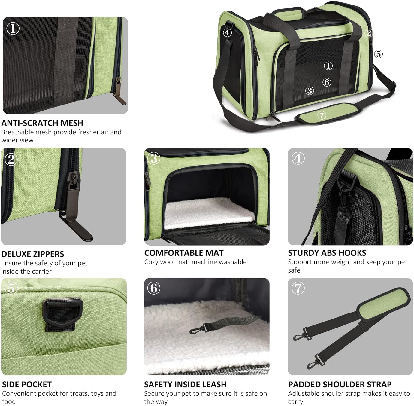 Pet Carrier for Small Medium Cats Dogs Puppies up to 15 Lbs, Airline Approved Small Dog Carrier Soft Sided, Collapsible Travel Puppy Carrier - Green