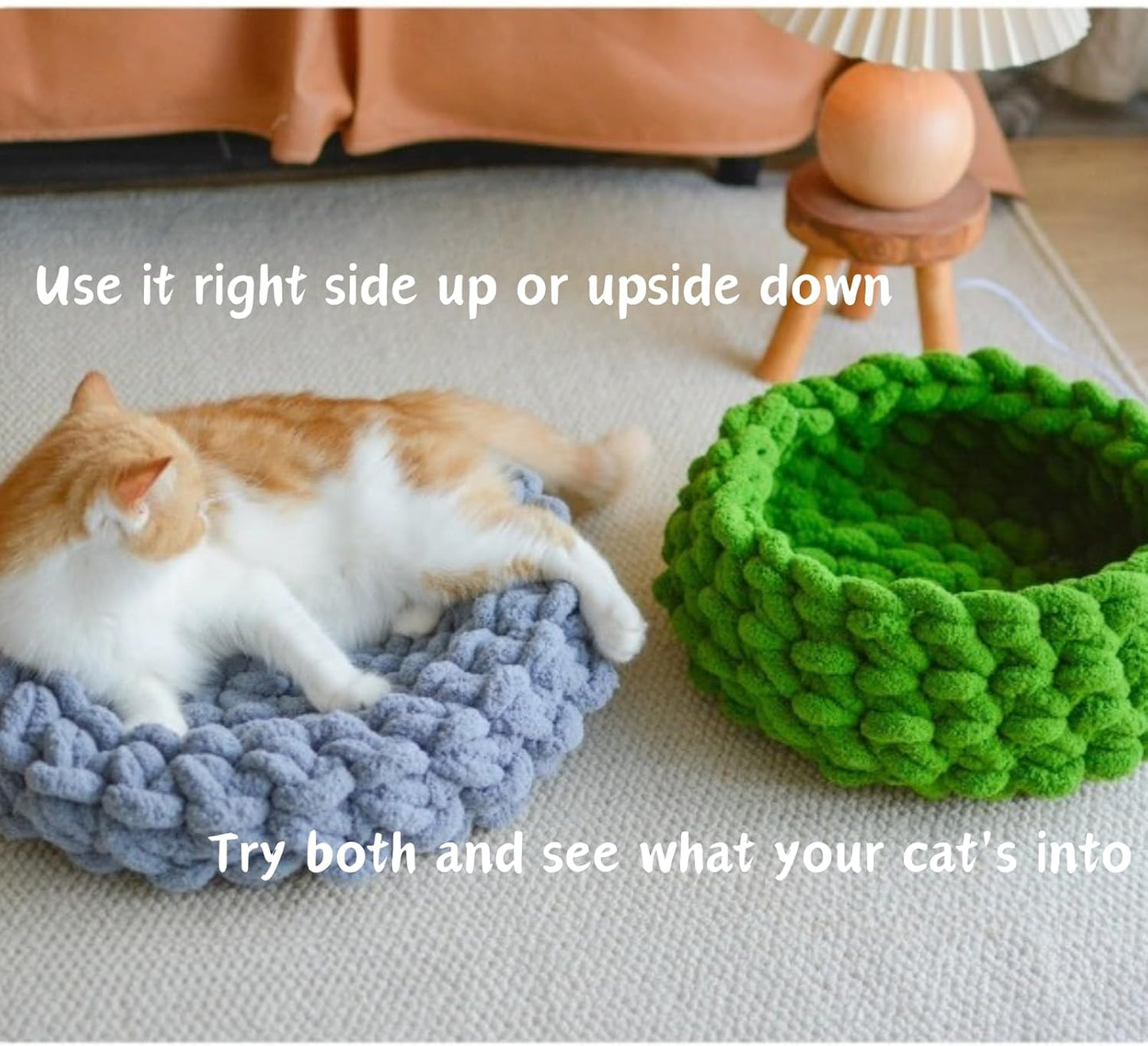 Cat Nest Bed – Premium Handwoven Washable Extra Soft Round Cave House for Indoor Kitten & Kitty, Small & Large (Grayish Blue,Medium)