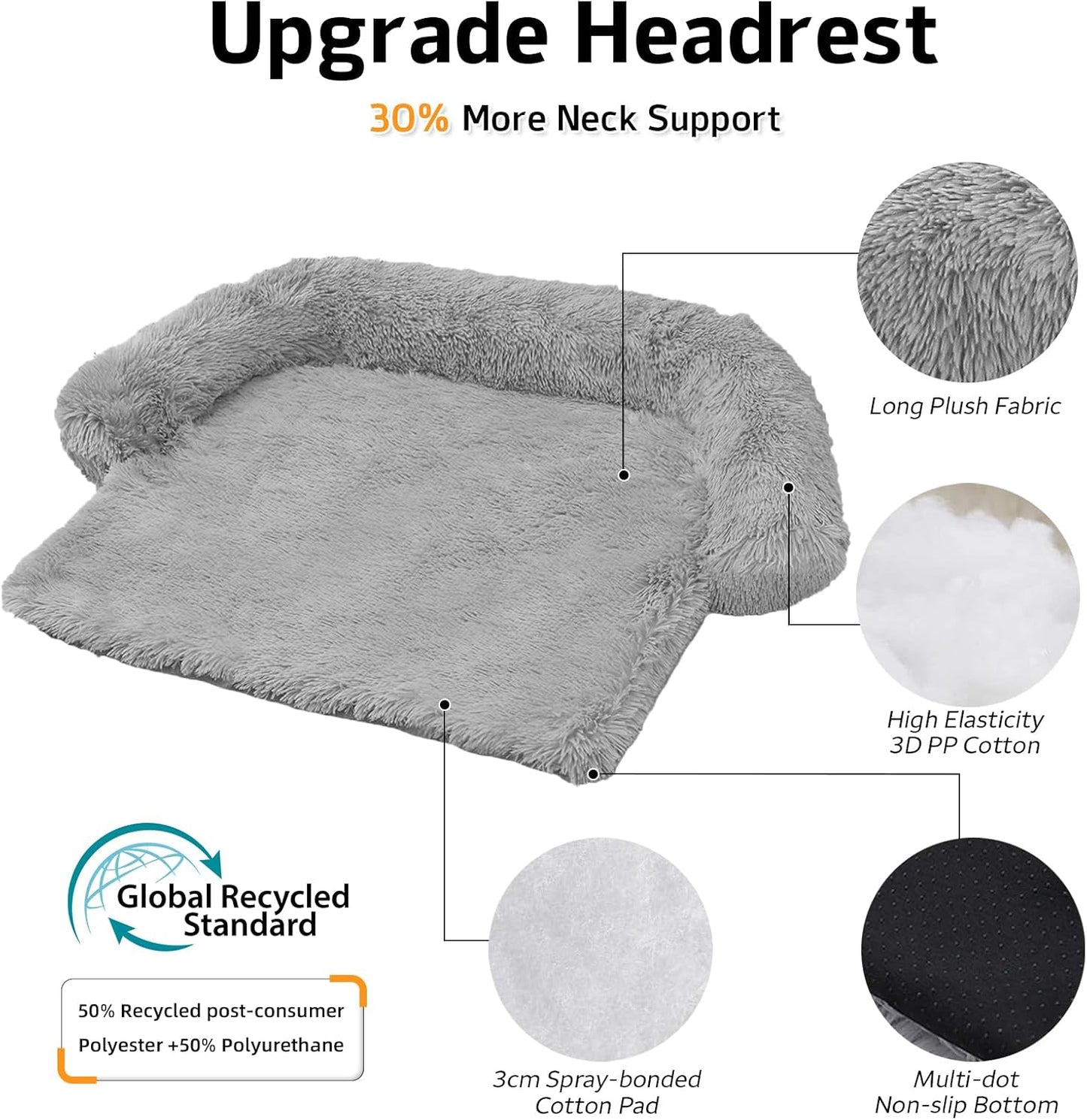 GGIB Calming Dog Bed Fluffy Plush Dog Mat for Furniture Protector with Removable Washable Cover for Large Medium Small Dogs and Cats (Extra Large (53x39.3x6), Grey)