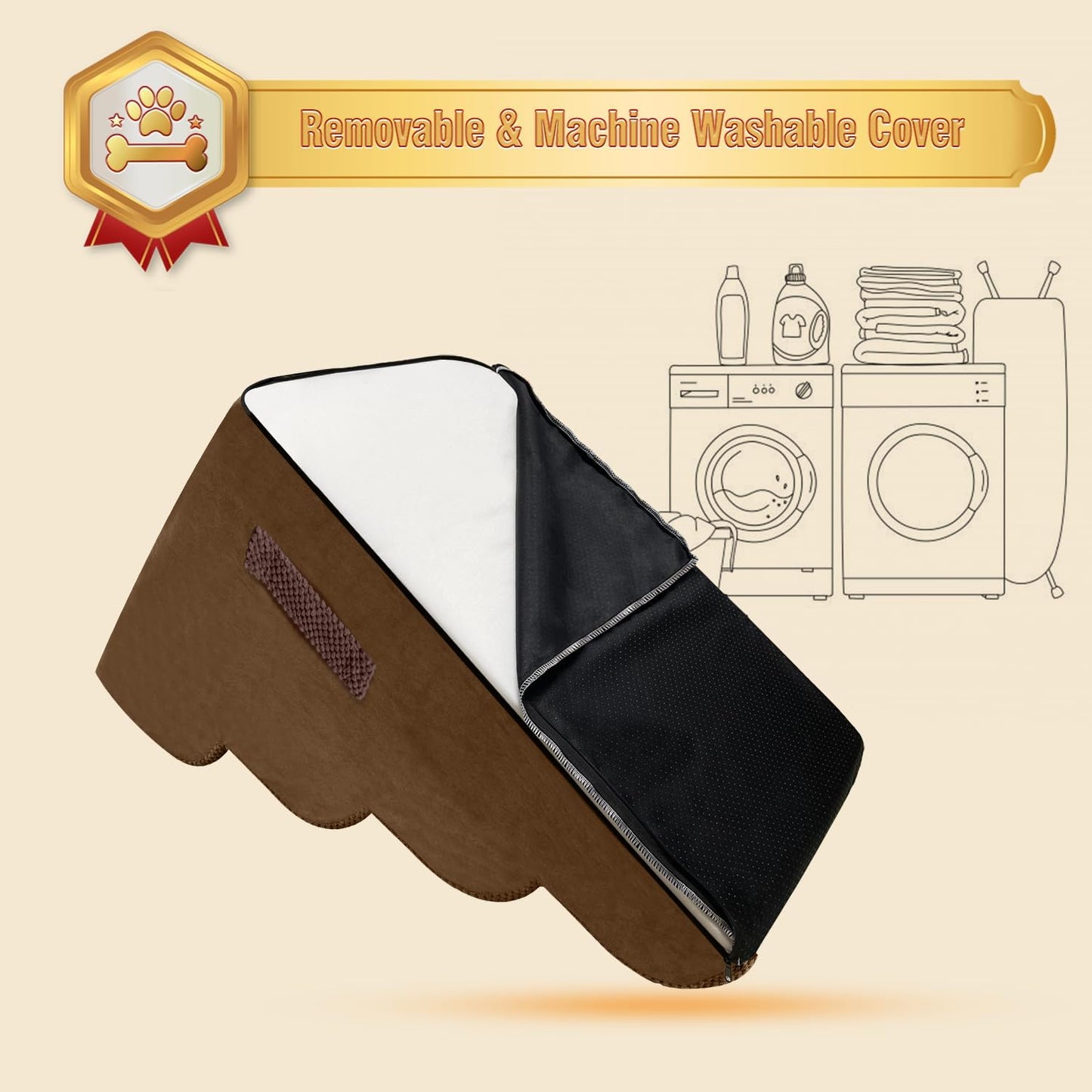 PAWSCART Dog Stairs for Small Dogs and Cats, 4-Step Dog Steps for Bed, 19.6" H Pet Stairs for High Bed, Pet Ramp for Couch, Sofa, Non-Slip Surface Removable Washable Cover, Brown