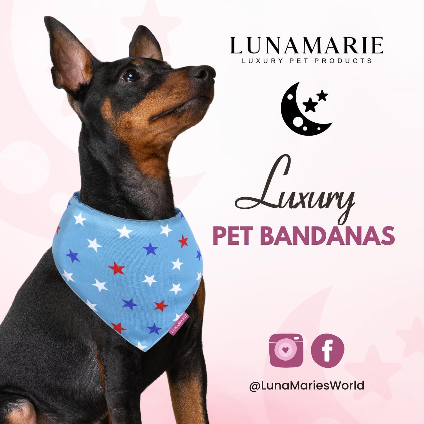 LunaMarie - Luxury Pet Birthday Bandanas -Premium & Silky Poly Fabric | 100% Handmade | Custom Shape Dual Layered (Liberty, Medium)