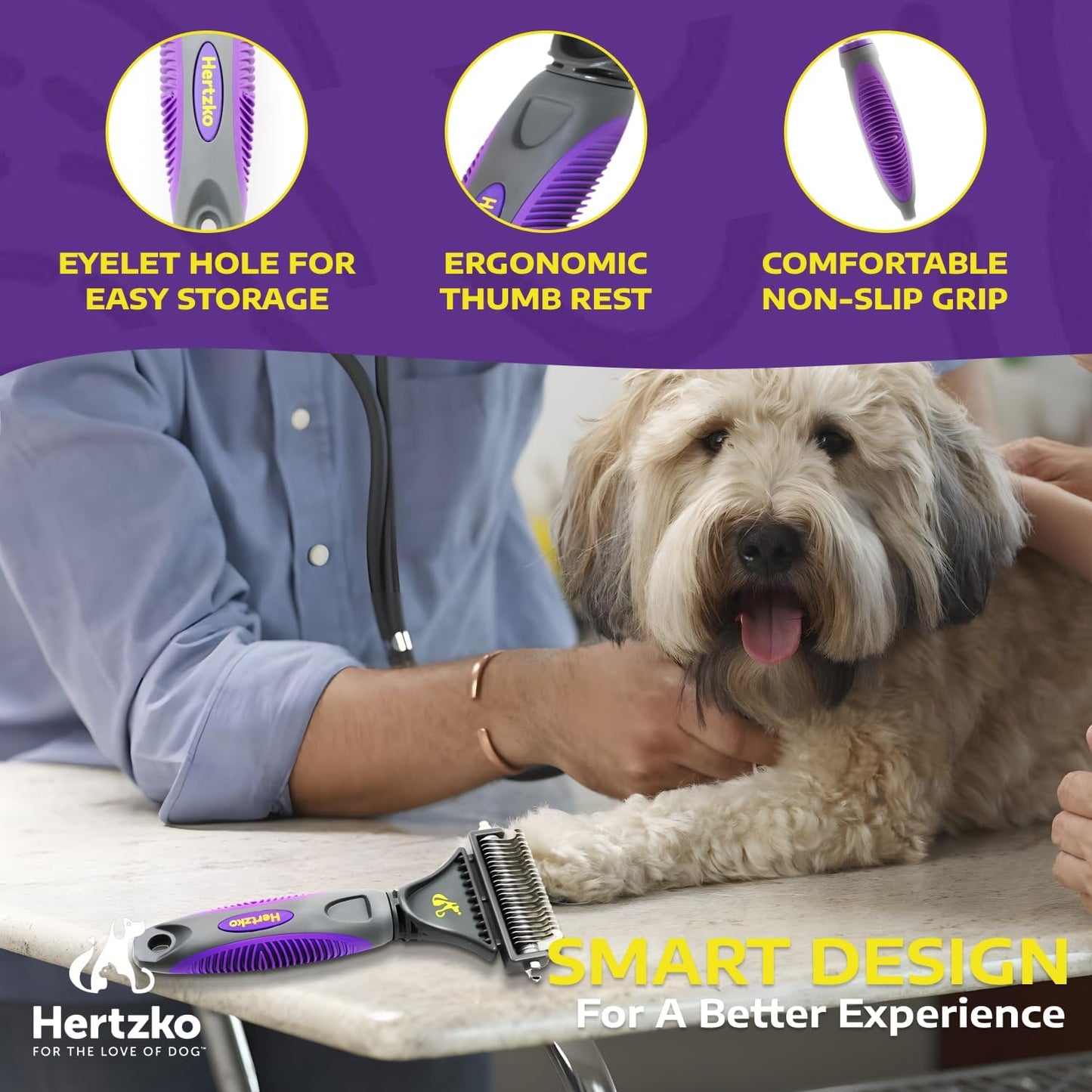 Hertzko Cat Dematting Tool Double Sided Dog and Cat Dematting Comb - for All Pets - Effortlessly Removes Tangles, Mats, and Loose Fur - Safe, Easy Grooming for Cats and Dogs