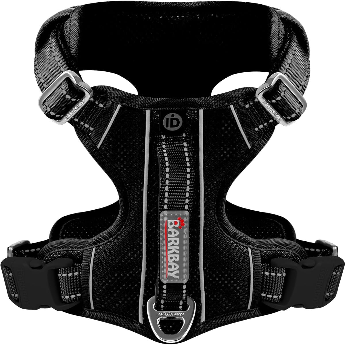 BARKBAY Dog Harness No Pull with ID Tag Pocket - Heavy Duty, Reflective, Easy Control for Large Dogs(Black,XL)