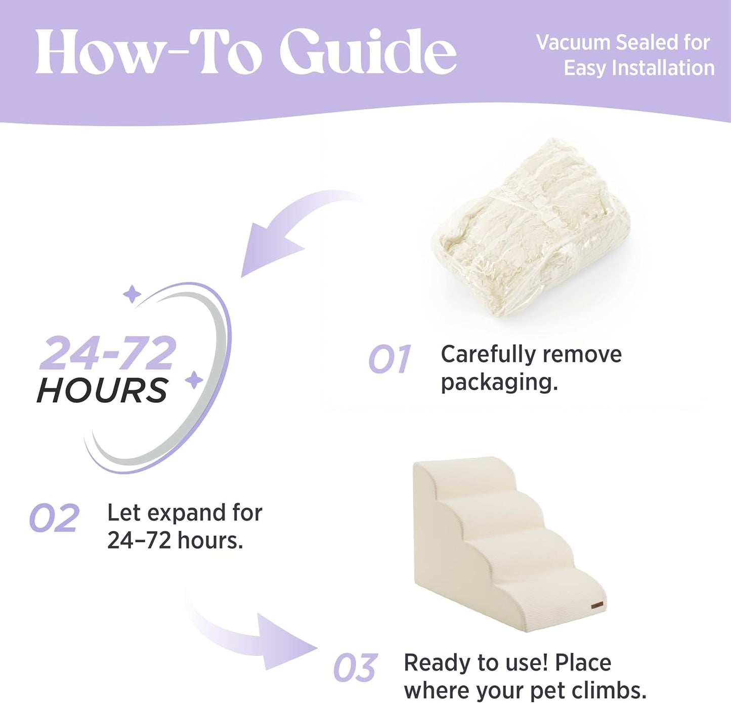 Lesure Dog Stairs for Small Dogs and Cats Pet Steps Ramp for Bed and Couch with CertiPUR-US Certified Foam with Non-Slip Bottom, Beige, 3 Steps