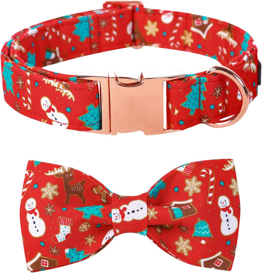 Lionet Paws Christmas Dog Collar with Bowtie, Dog Bowtie Collar with Metal Buckle for Dogs, Adjustable Comfortable Dog Collar Girl Boy Gift, XL, Neck 16-26 in