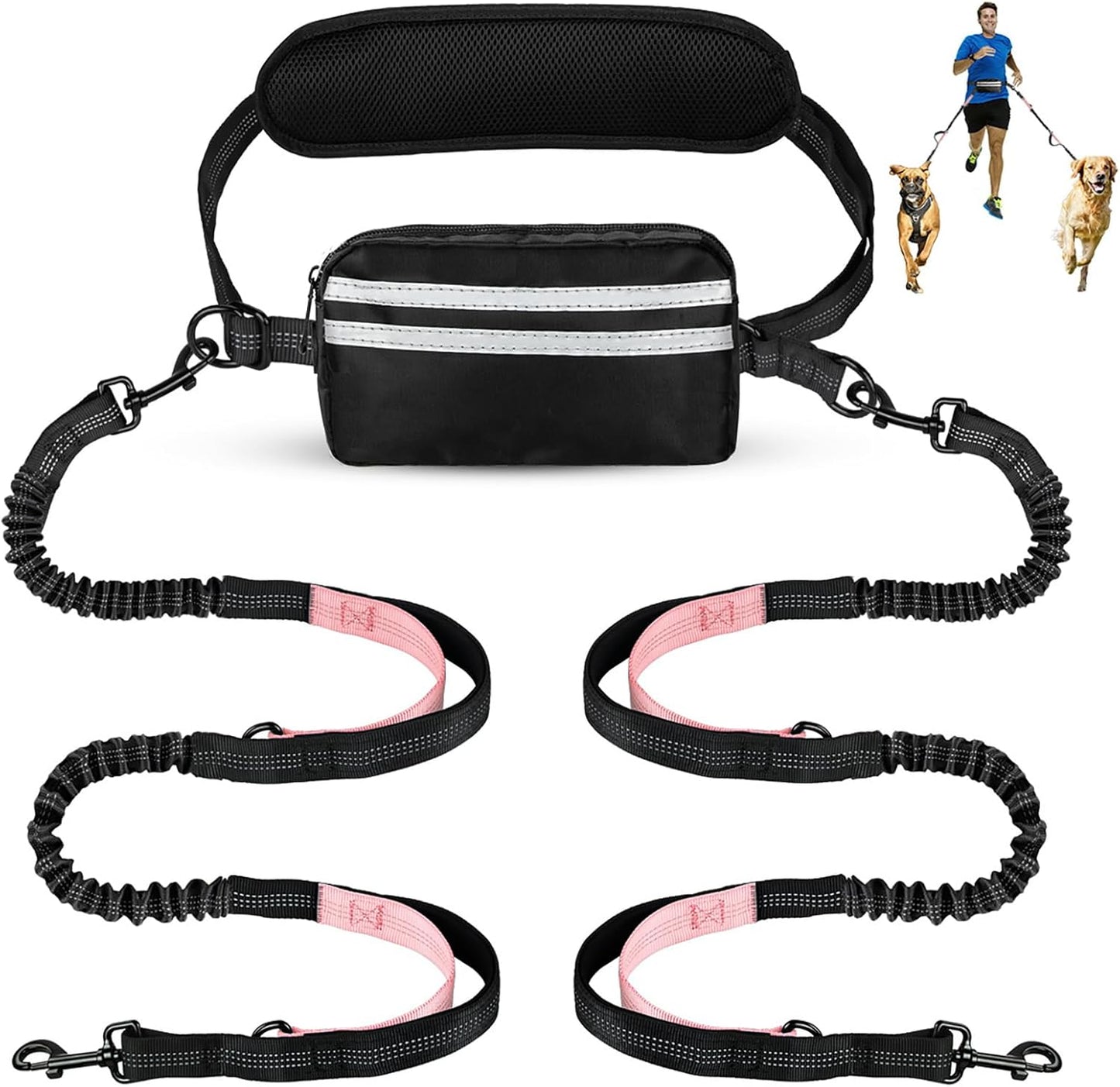 Hands Free Dog Leash, Waist Leash for Dog Walking 2 Dogs, Double Dog Leash for Two Dogs with Padded Handles, Dog Leashes for Medium and Large Dogs, Dog Walking Accessories,Tangle Free,No Pull