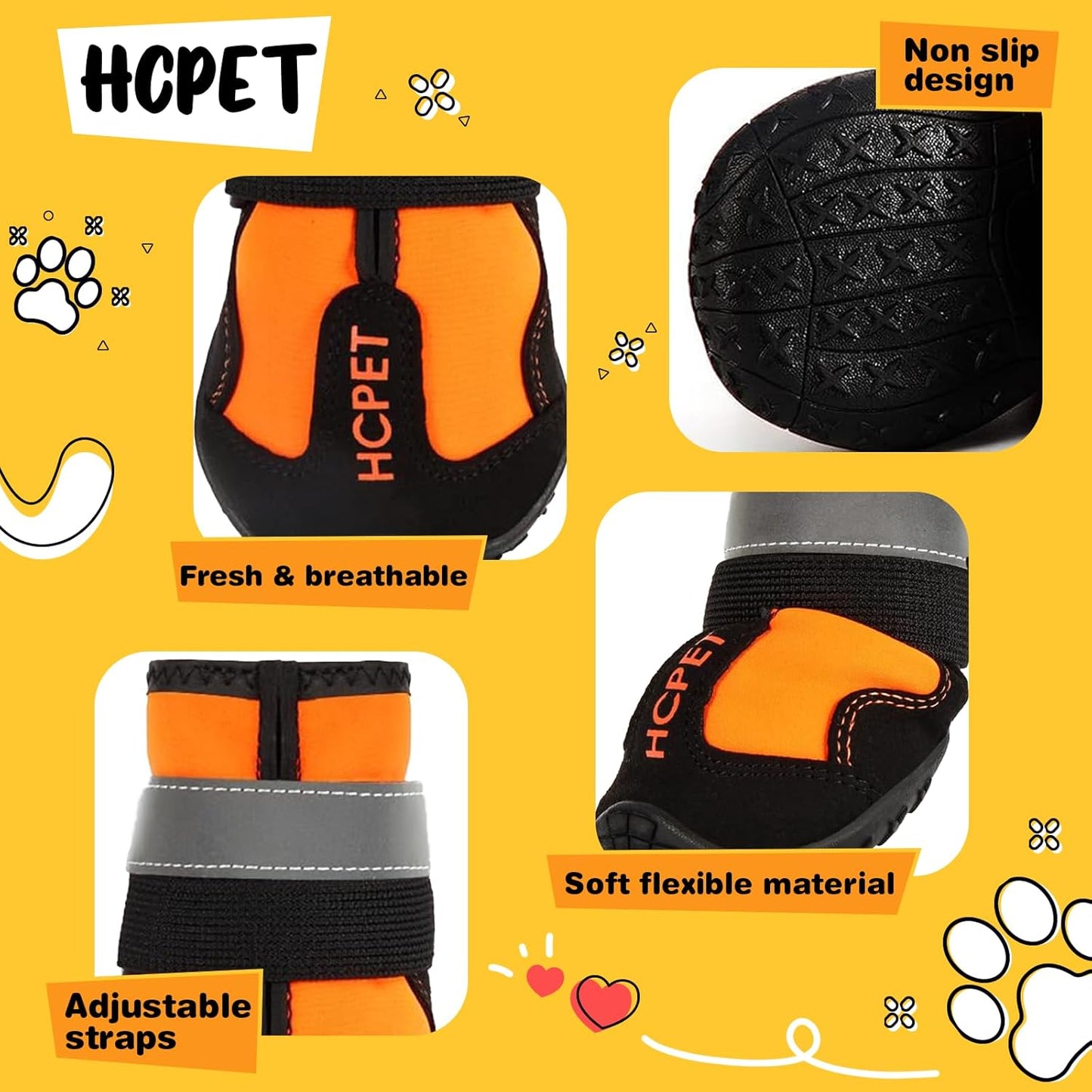 Hcpet Dog Shoes, Dog Boots for Small Dogs, Waterproof Medium Dog Booties Paw Protector for Summer Hot Pavement, Winter Snowy Day, Outdoor Walking, Indoor Hardfloors Anti Slip Sole Orange Size 5
