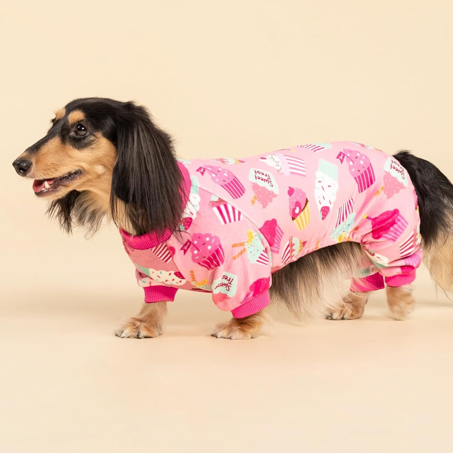Fitwarm Cupcake Dog Pajamas, Birthday Outfit for Small Dogs Girl, Cozy Pet Onesie with Feet, Pink, Small