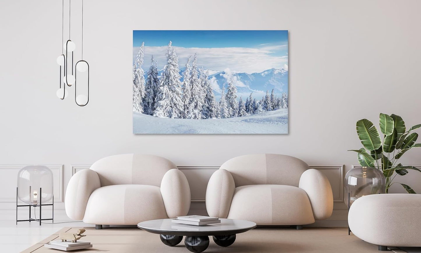 Nature Wall Art Prints - Ocean Forest Mountain Lake Canvas Landscapes - Small to Extra Large Living Room Bedroom Kitchen Bathroom Décor (Snow Covered Trees on Mountain, 24L" x 36W")