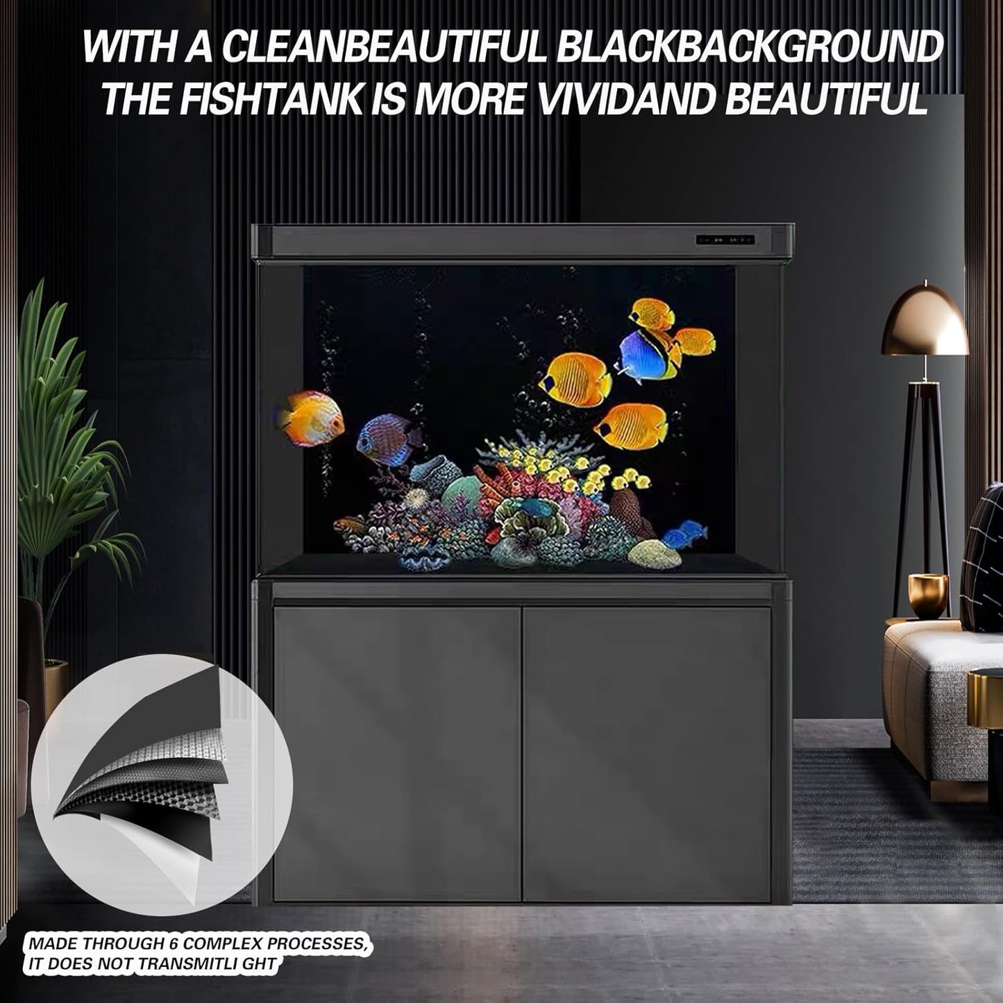Fish Tank Aquarium Background - Black, Electrostatic Adhesion, Glue-Free, Easy Installation, Traceless Removal, Size 15.7 X 39 Inch