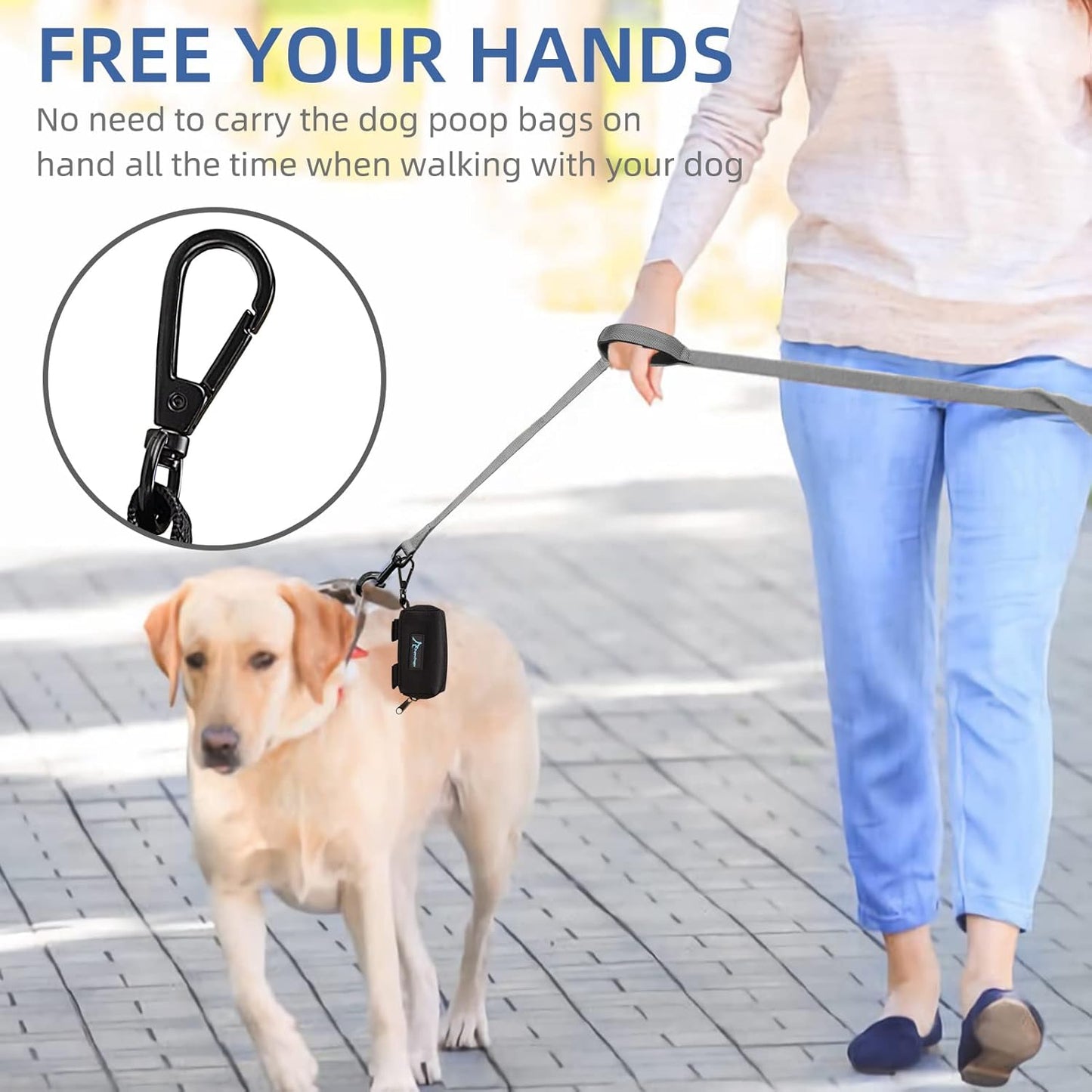 PuppyDoggy 1 Pack Poop Bag Holder for Dogs & Cats Waste Bag Dispenser Pouch Dispenser with 1 Roll of Free Poop Bags for Dog Leash Accessory Bicycle (Blue)