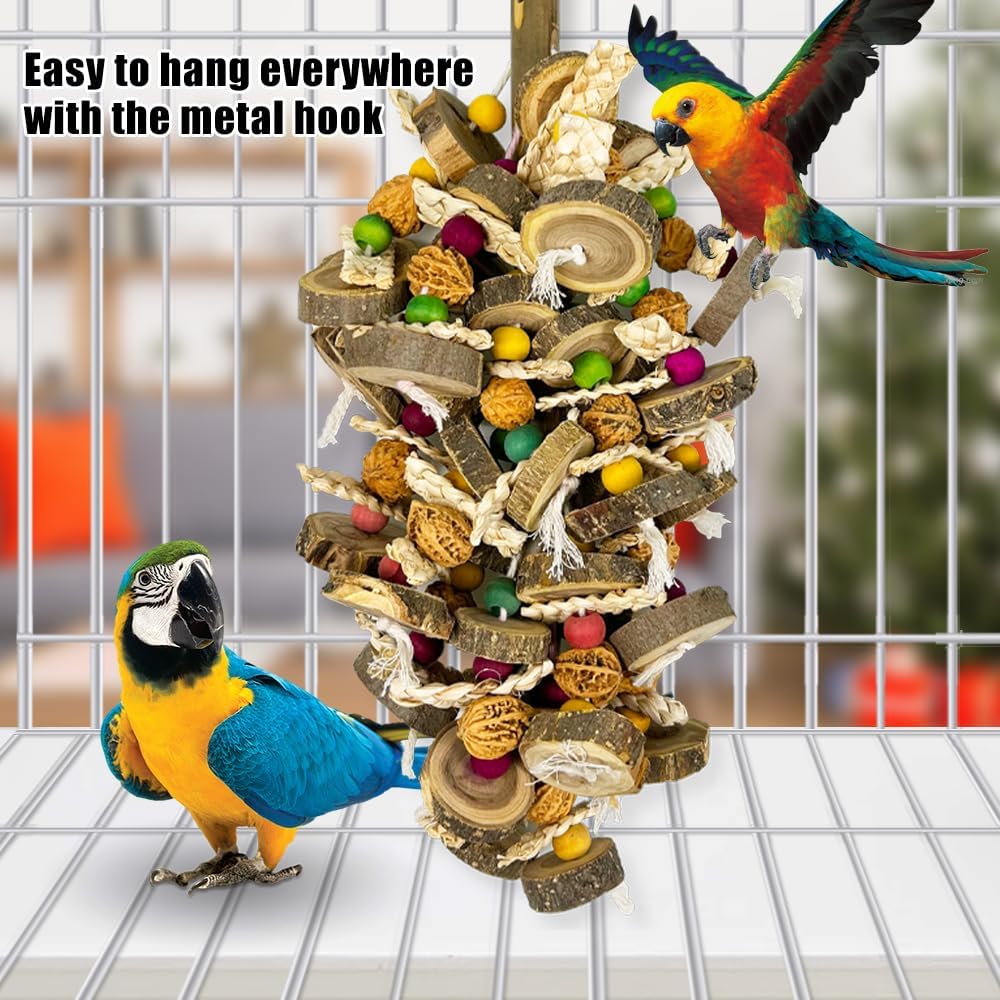 Extra Large Bird Parrot Toys- 21.7 inch Multicolored Natural Wooden Walnut Parrot Chewing Toy Suggested for Macaws cokatoos, African Grey and a Variety of Amazon Parrots. (Large Size)