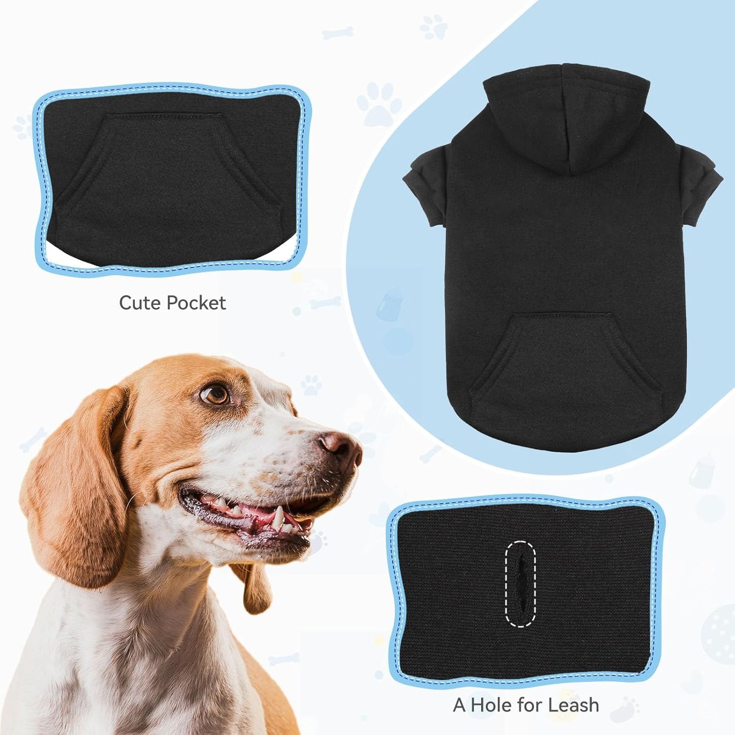 Dog Hoodie Dog Sweaters for Large Dogs Dog Sweater Solid Soft Brushed Fleece Dog Clothes Dog Hoodie Sweatshirt with Pocket(Black-XXL)