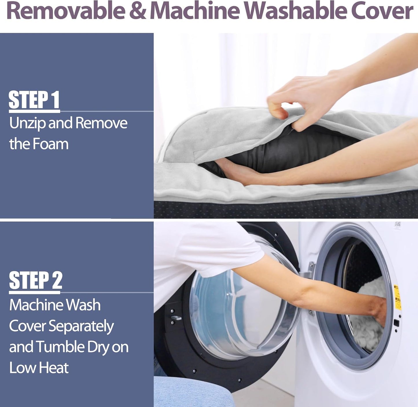 Orthopedic Dog Beds for Large Dogs, Waterproof Dog Beds, Memory Foam Dogs Couch Beds, Comfy Bolster Pet Bed with Removable Washable Cover, Nonskid Bottom (Large,Grey White)