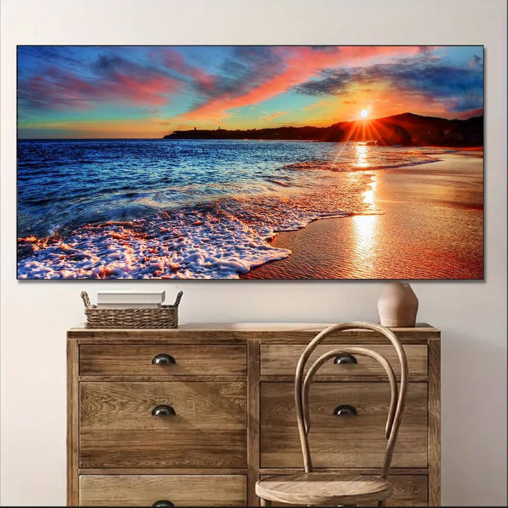 Yxbhhym-Beach Wall Art Pictures for Living Room Ocean Canvas Wall Art Decor Bedroom Sunset Painting Coastal Artwork for Wall Seascape Print Sea Poster Modern Landscape Office Art Home Decorations