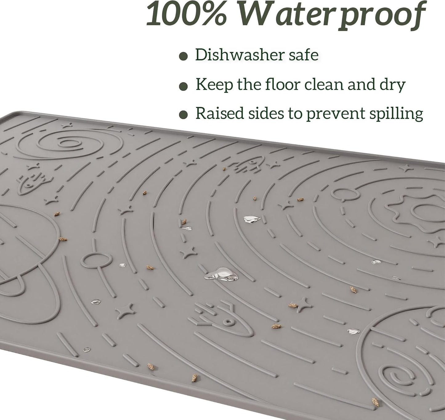 OHMO Dog Food Mat, Silicone Waterproof Cat Food Mat, Non-Skid Spill Proof Pet Feeding Mat for Food and Water, Easy to Clean Dog Placemat(Grey, 18.9" x 11.8")