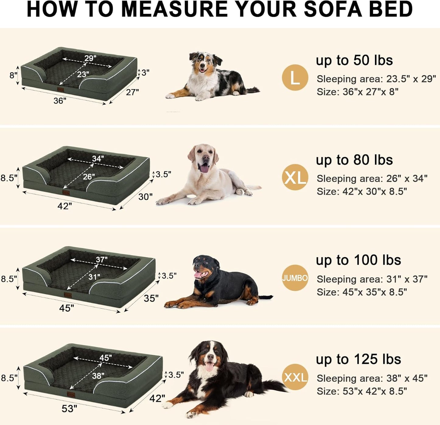 Orthopedic XL Dog Bed for Extra Large Dogs, Waterproof Memory Foam Dog Beds with Sides, Non-Slip Bottom and Egg-Crate Foam Big Dogs Beds with Removable Washable Cover(X-Large,Dark Green)