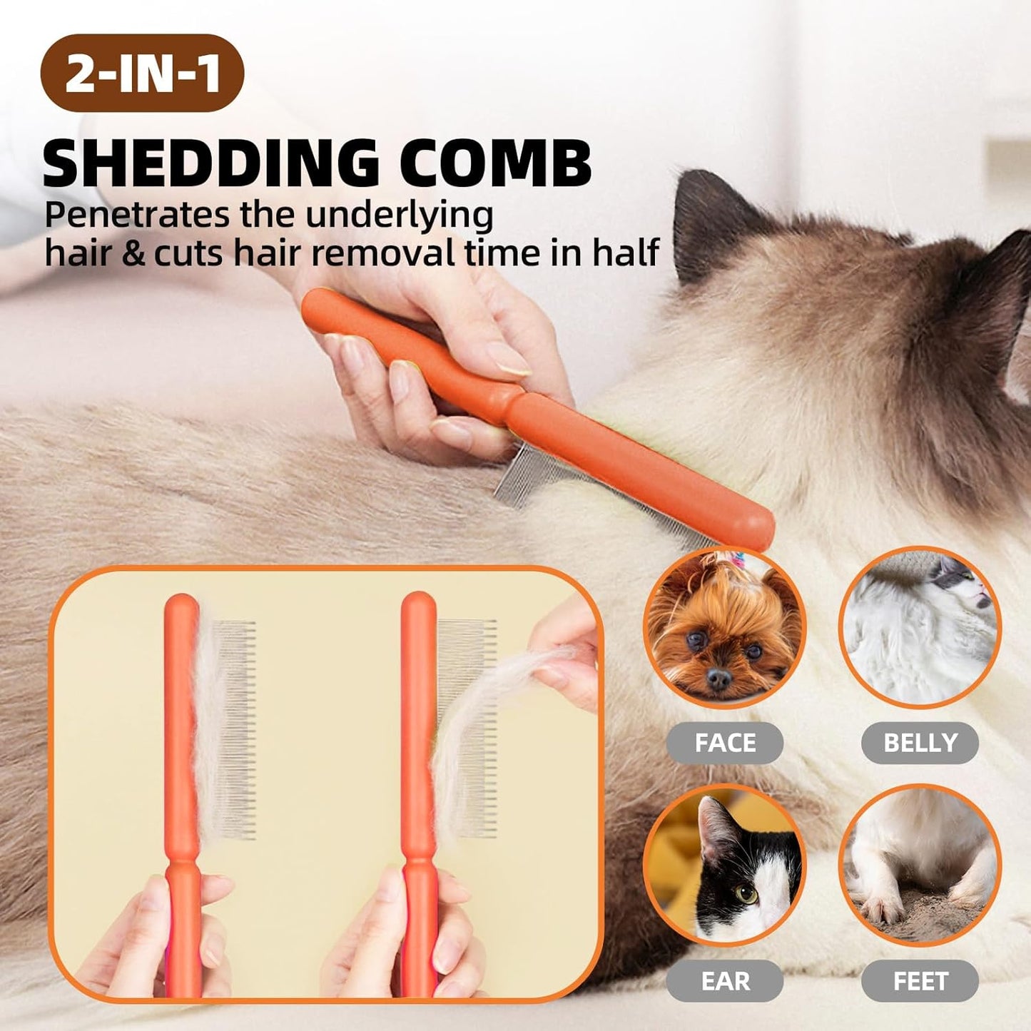 Dog Grooming Brush Set, 7 PCS Self-Cleaning Deshedding Hair Brushes for Short Long Haired Dogs Cats, Includes Scrubber Shower Wash Brush, Dematting Comb, Scissor - Yellow