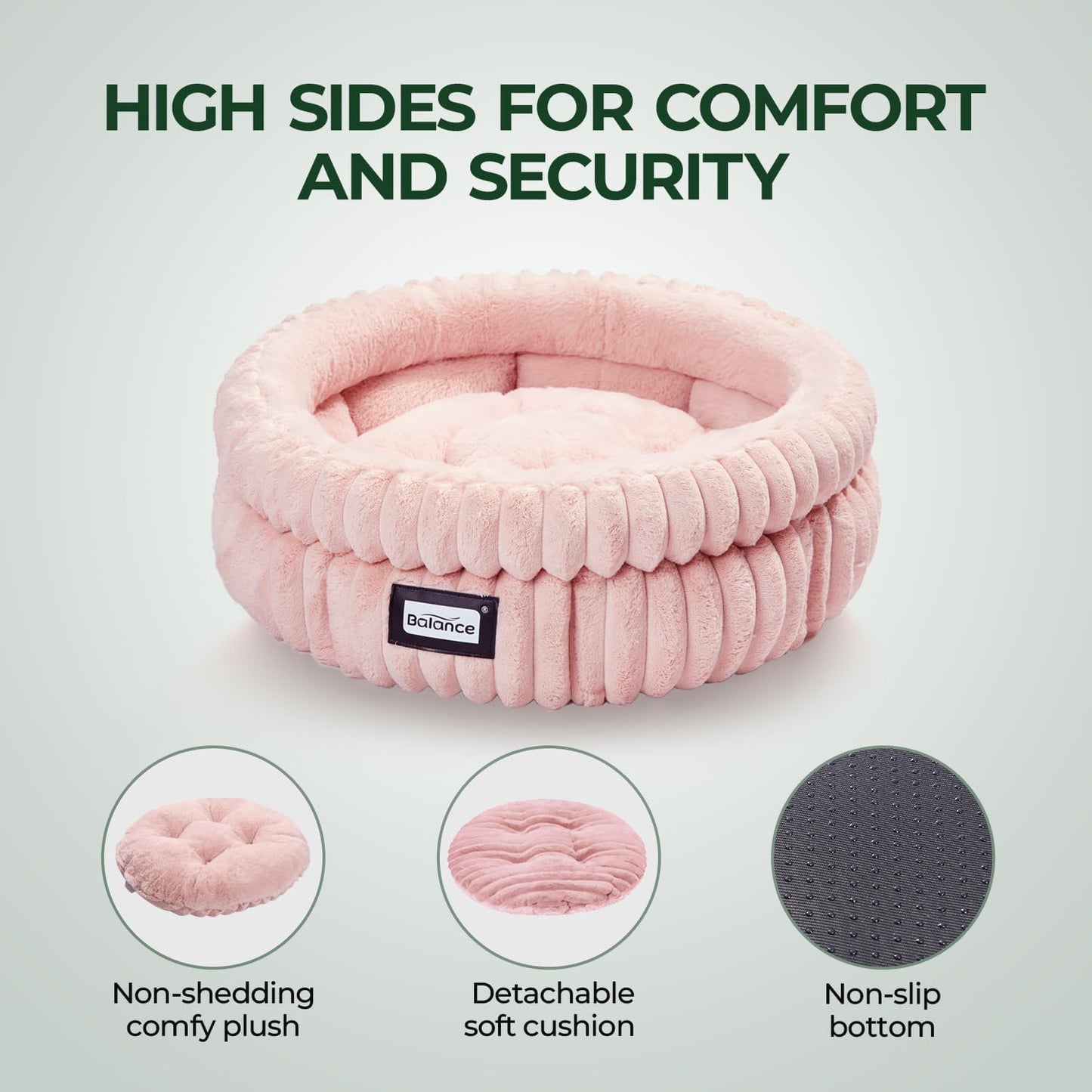 BALANCE Cat Bed Kitten Bed, Washable Round Cat Beds for Indoor Cats,Super Soft Plush Faux Fur Pet Bed for Puppy and Kitten with Anti-Slip Bottom