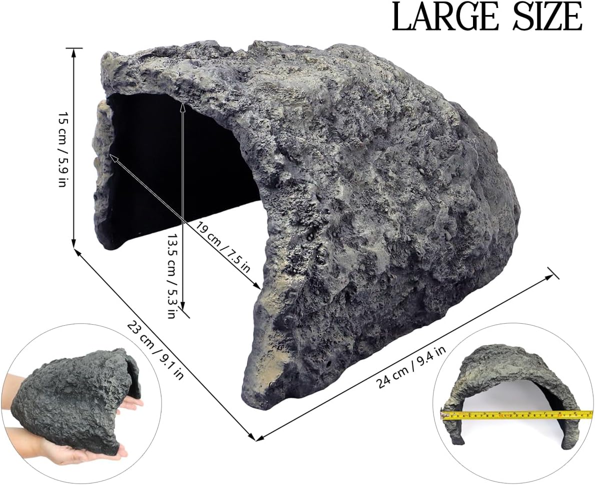 Rock Cave Habitat Hidden for Reptile and Amphibians.Terrarium & Aquarium Decor, Reptile hideout Hide Cave, Perfect for Bearded Dragons,Lizards,Snakes,Turtles,Geckos,Tortoises,Small Animals -Large Size