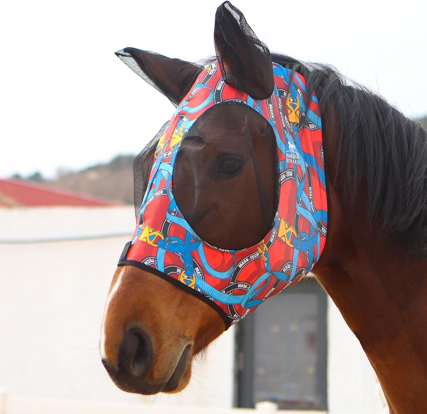 Harrison Howard Super Comfort Stretchy Fitting Horse Fly Mask with UV Protection Soft on Skin with Breathability Knitted Printing Medium