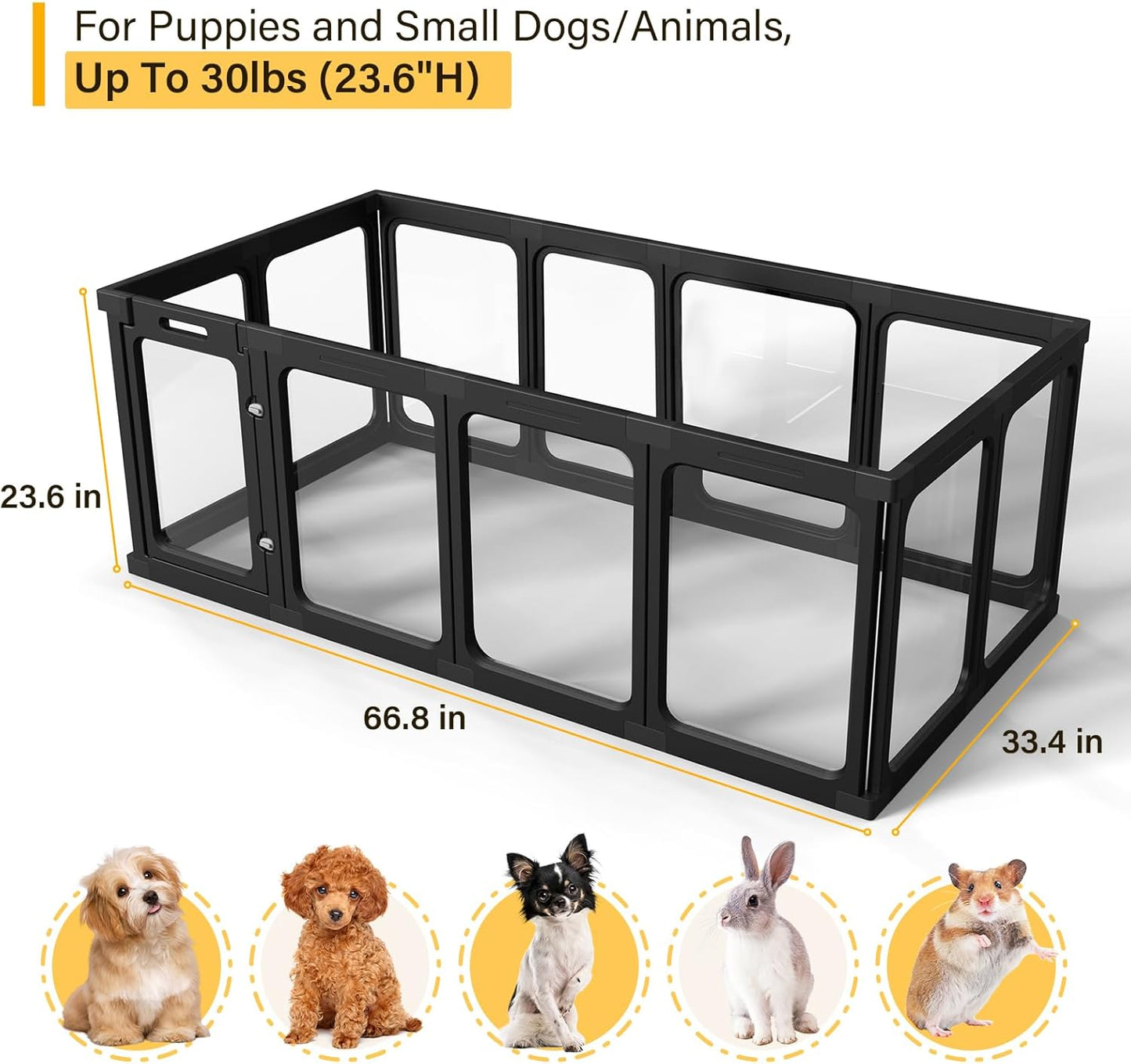 Clear Acrylic Dog Playpen, Dog Play Pen for Puppy Cat Rabbit Small Pet, Easy Assemble Pen, Preferable Small Cage, 23.6" H, 12Pcs, Black