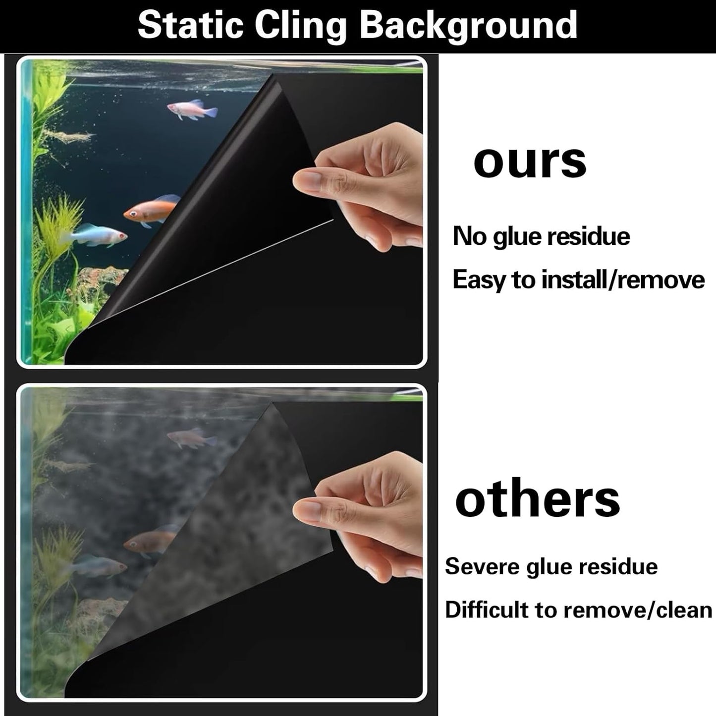 Fish Tank Aquarium Background - Black, Electrostatic Adhesion, Glue-Free, Easy Installation, Traceless Removal, Size 15.7 X 39 Inch