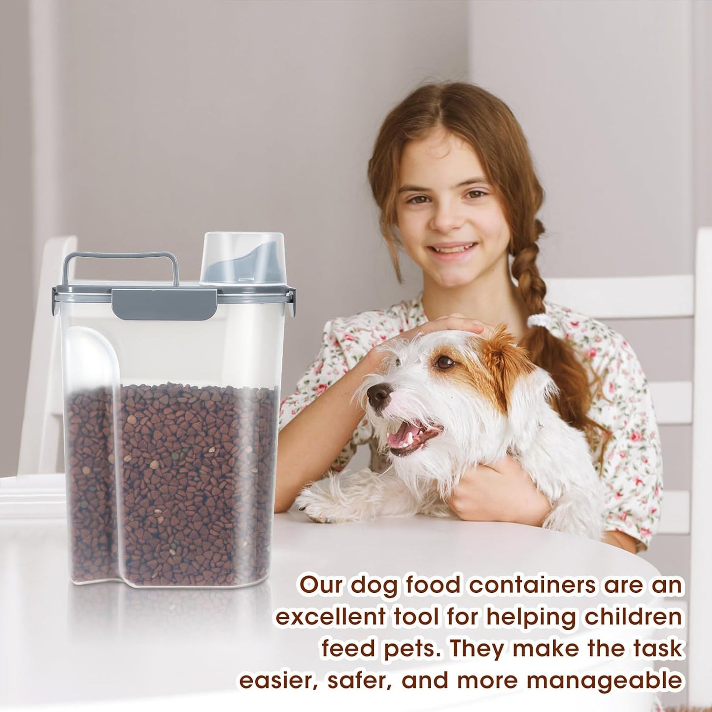 TBMax Dog Food Storage Containers 2 Pack 8 to 10 Lbs, Airtight Pet Food Container Dispenser with Large Spout & Portable Handle, Travel Dog Treat Cat Food Storage Bin Bird Seed Container -Dark Grey