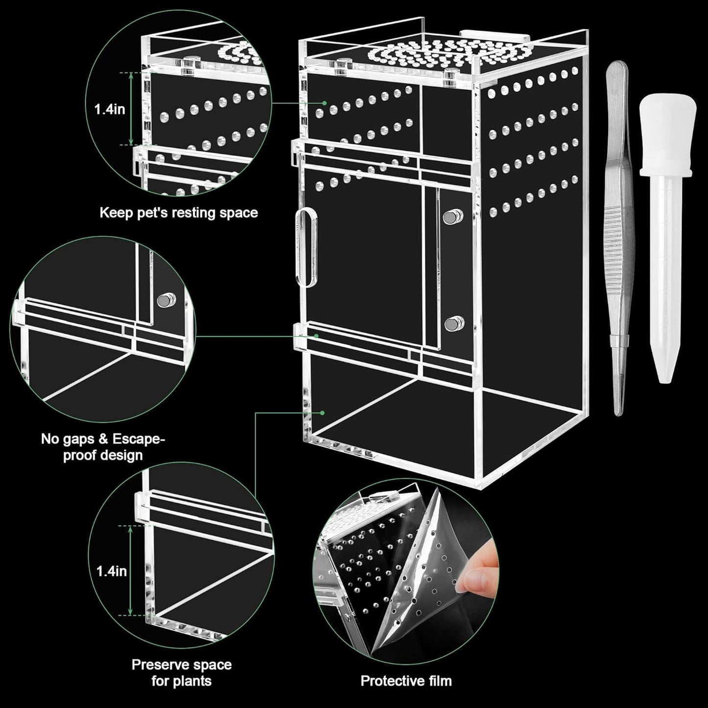 Jumping Spider Enclosure, 3x3x6 Inch Jumping Spider Habitat with Magnet Opening Door Jumping Spider Accessories Small Acrylic Terrarium for Tarantula and Praying Mantis