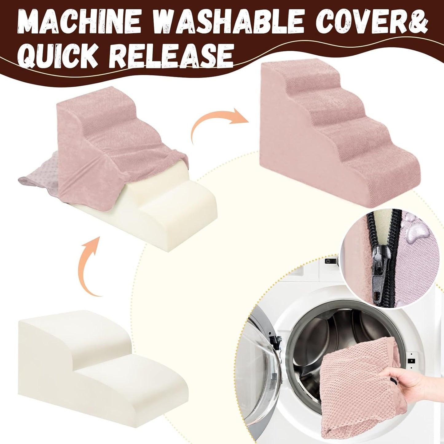 Dog Stairs for Small Dogs - High Density Foam Pet Steps, Extra Wide Dog Ramp with Non-Slip Bottom for High Beds, Couch and Sofa, Best for Dogs Injured, Older Doggy Cats,4 Stpes, Pink