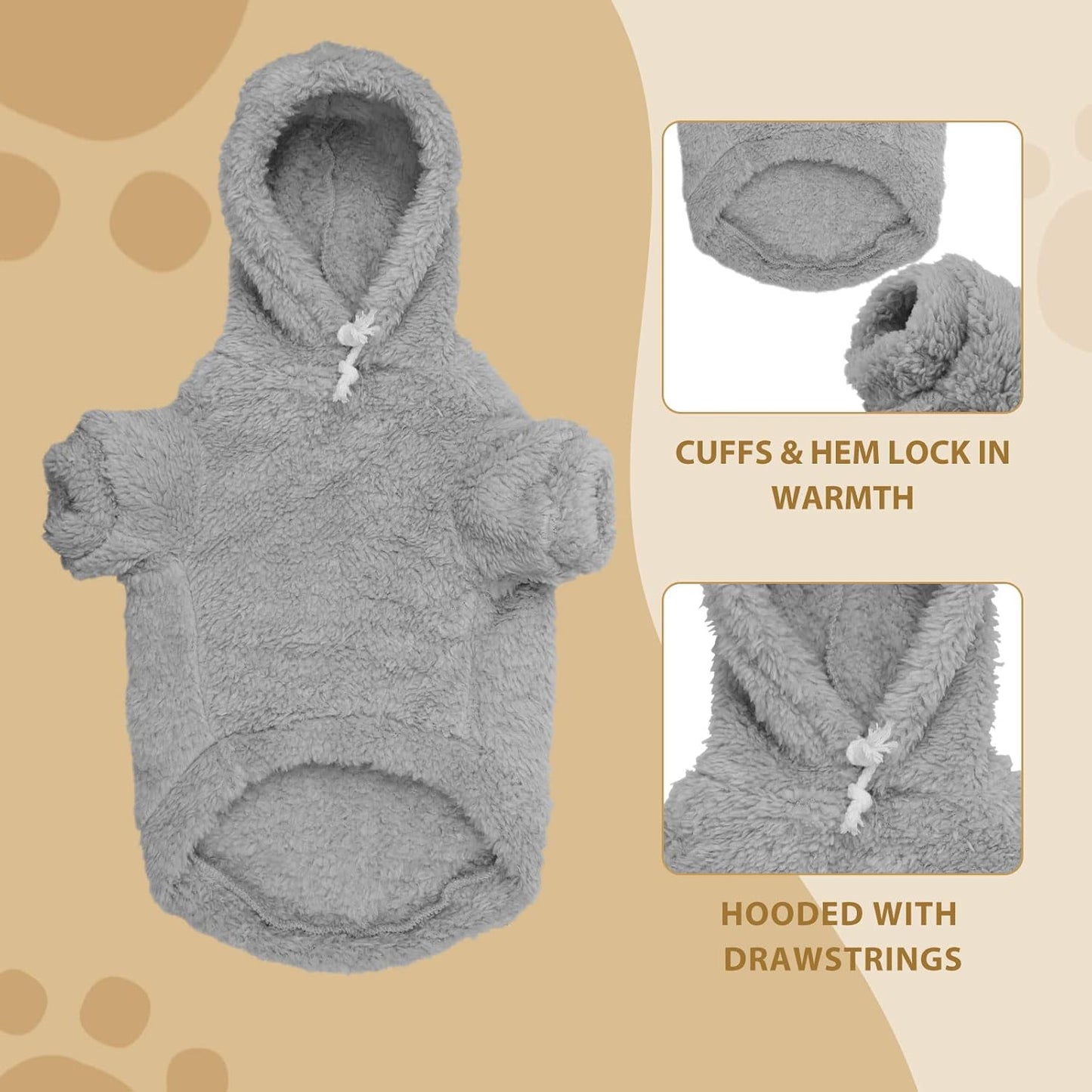 Fuzzy Dog Sweaters for Small Dogs Dog Hoodie Pet Clothes Warm Soft Cozy Coats Hooded Sweatshirt Fleece Small Pet Hoodies Sweater(Grey-XS)
