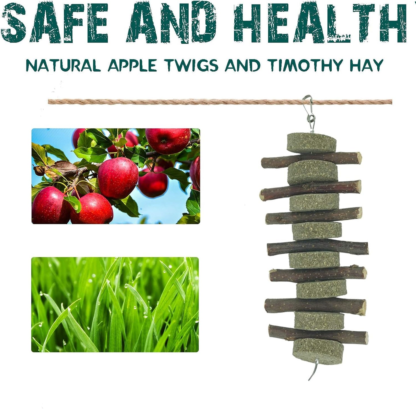 Rabbits Chew Toys Bunny Treats Natural Wood Timothy Hay Grass Chew Toys Treats for Hamster Chinchilla Guinea Pigs 6pcs