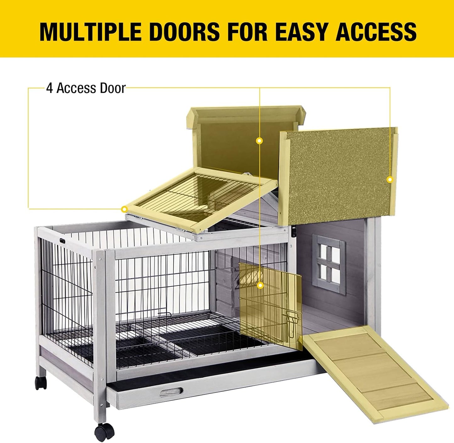 Aivituvin Rabbit Hutch Indoor Bunny Cage Outdoor Bunny House with Wire Floor Leakproof Plastic Tray